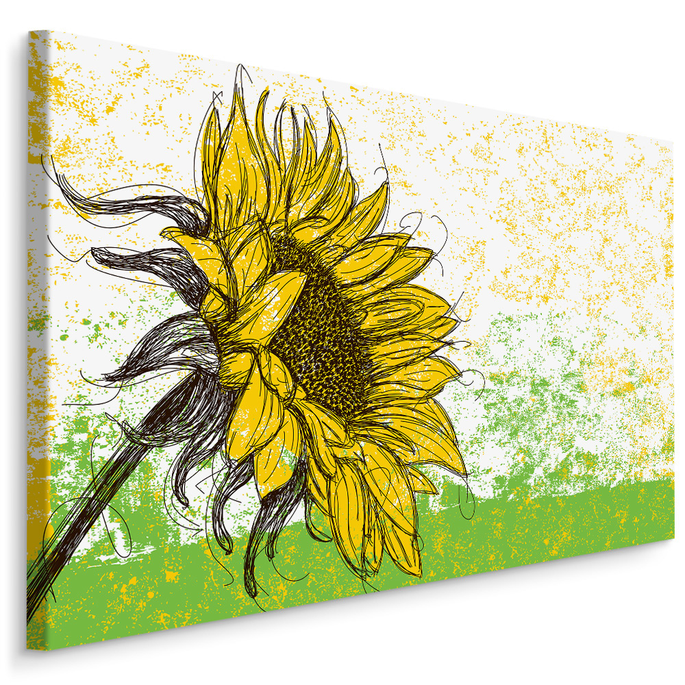 Schilderij - Schets van een zonnebloem (print op canvas), premium print