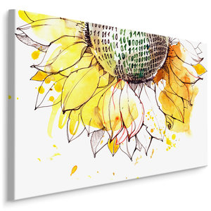 Schilderij - Geschetste zonnebloem (print op canvas), premium print Schilderij - Geschetste zonnebloem (print op canvas), premium print