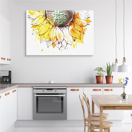 Schilderij - Geschetste zonnebloem (print op canvas), premium print