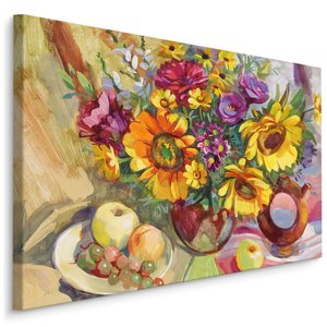 Schilderij - Stilleven met boeket (print op canvas), premium print