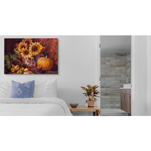 Schilderij - Stilleven met zonnebloem (print op canvas), premium print