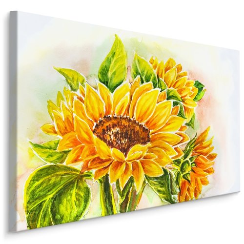 Schilderij - Zonnebloem in waterverf (print op canvas), premium print