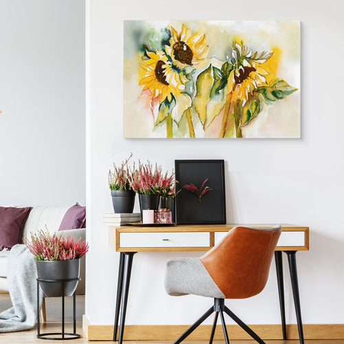 Schilderij - Zonnebloemen, 5 maten, Premium print op canvas