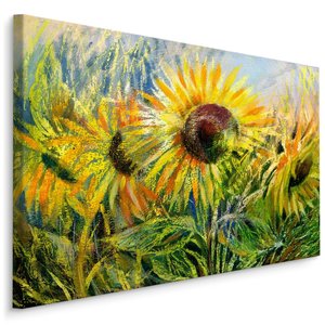 Schilderij - Prachtige Zonnebloemen, Premium Print op Canvas Schilderij - Prachtige Zonnebloemen, Premium Print op Canvas