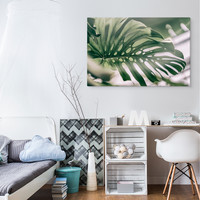 Schilderij - Close up Monstera Blad, Groen, Premium Print