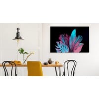 Schilderij - Bladeren in Neon kleuren op zwarte achtergrond, 5 maten