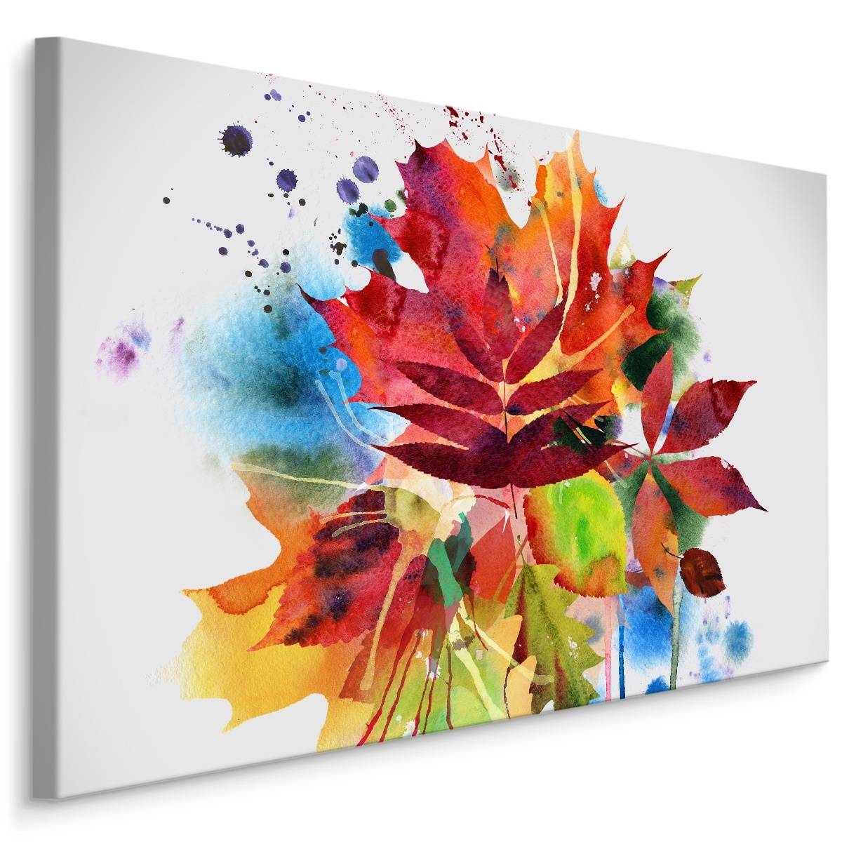 Schilderij - Herfst bladeren in waterverf (print op canvas), premium print afbeelding