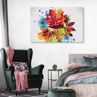 Schilderij - Herfst bladeren in waterverf (print op canvas), premium print