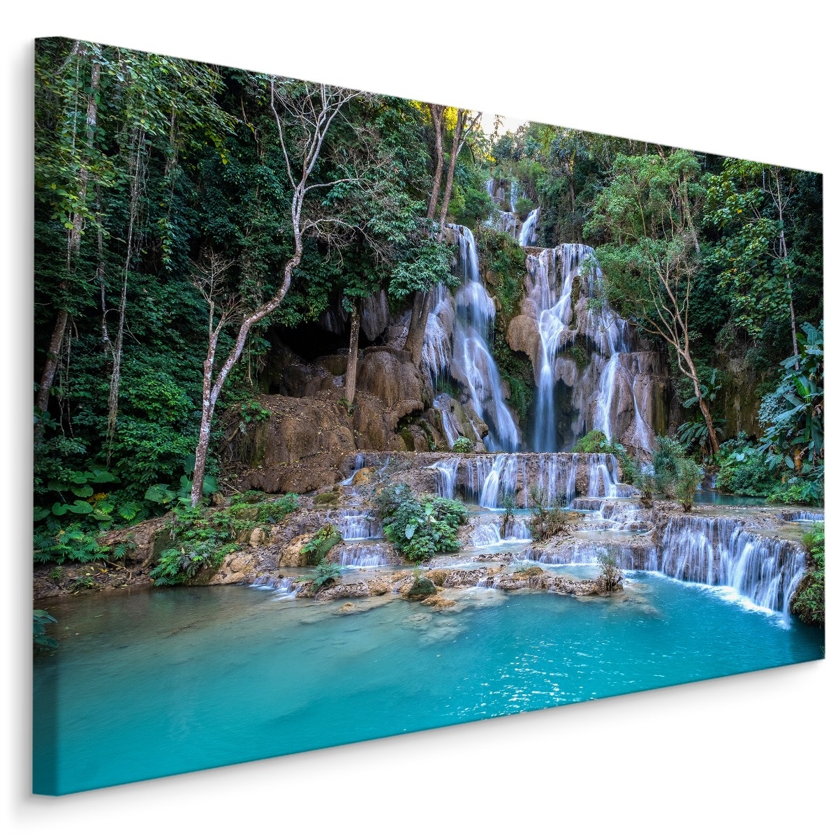 Schilderij - Waterval in Laos, premium print afbeelding