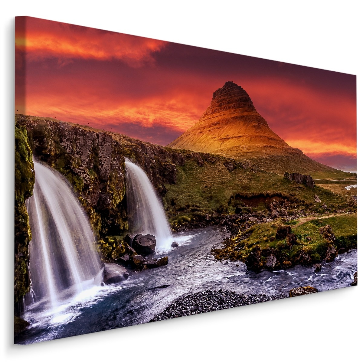 Schilderij - Waterval in IJsland, premium print afbeelding