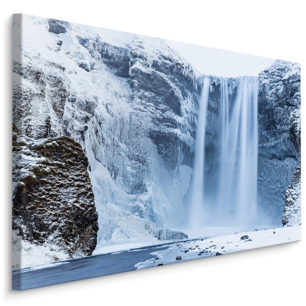 Schilderij - Waterval in de winter, premium print afbeelding