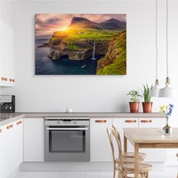 Schilderij - Zonsondergang aan de kust, premium print