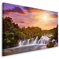 §Schilderij - Waterval in Kroatië bij zonsondergang, premium print