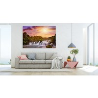 §Schilderij - Waterval in Kroatië bij zonsondergang, premium print