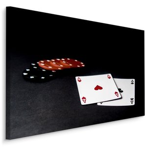 Schilderij - Pokerfiches en speelkaarten, premium print