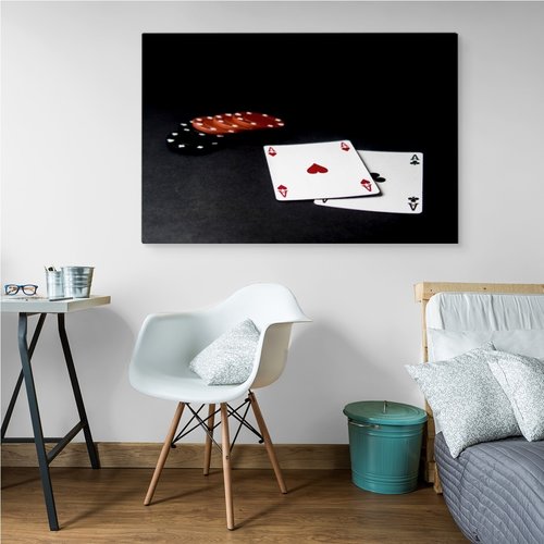 Schilderij - Pokerfiches en speelkaarten, premium print