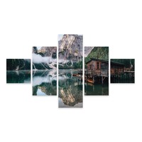 Schilderij - Huisje aan een bergmeer, 5luik, premium print Schilderij - Huisje aan een bergmeer, 5luik, premium print