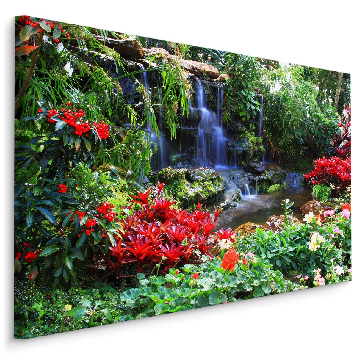 Schilderij - Waterval in tropische tuin, premium print