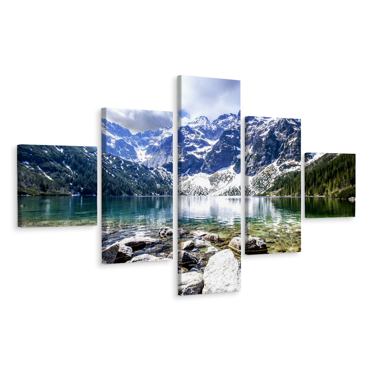 Schilderij - Bergmeer, 5luik, premium print afbeelding