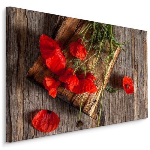 Schilderij - Wilde klaprozen op hout (print op canvas), premium print