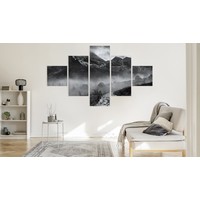 Schilderij - Bergen in zwart-wit, 5luik, premium print