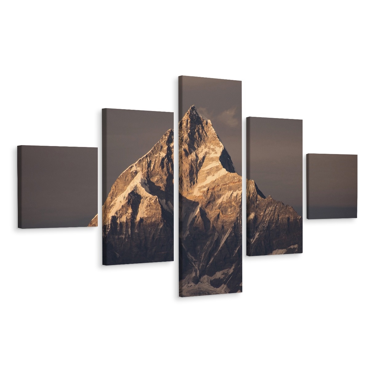 Schilderij - Top van de Himalaya gebergte, 5luik, premium print afbeelding