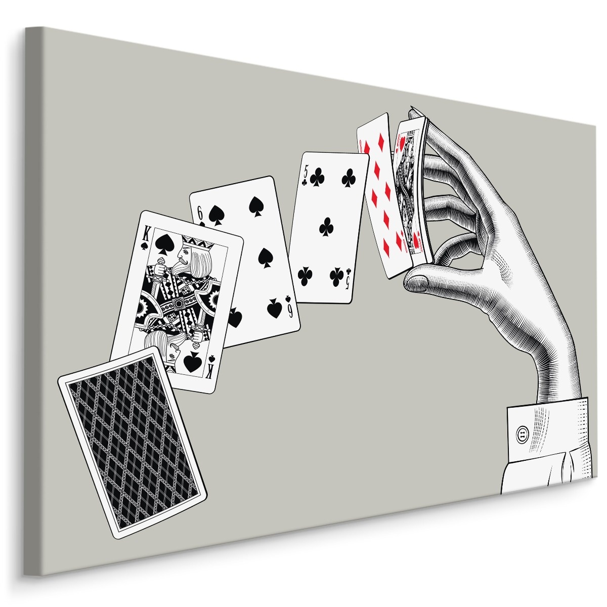 Schilderij - Hand met speelkaarten, premium print afbeelding
