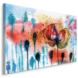 Schilderij - Klaprozen in waterverf (print op canvas), premium print