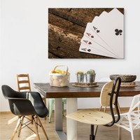 Schilderij - Speelkaarten op houten tafel, premium print