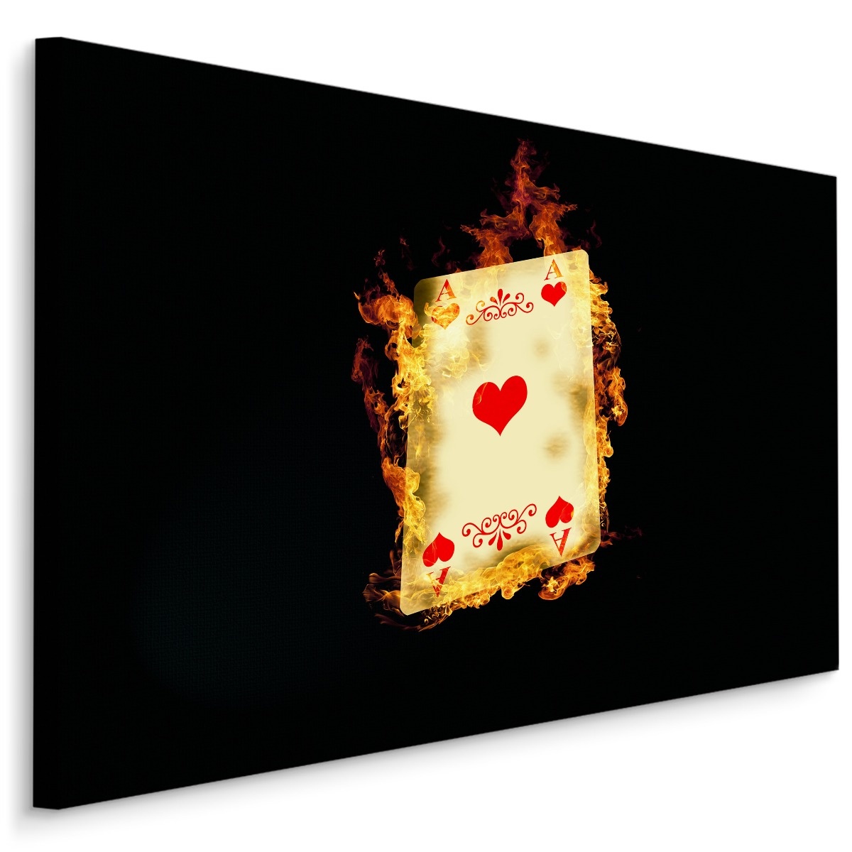 Schilderij - Harten Aas in vlammen, speelkaart, premium print afbeelding