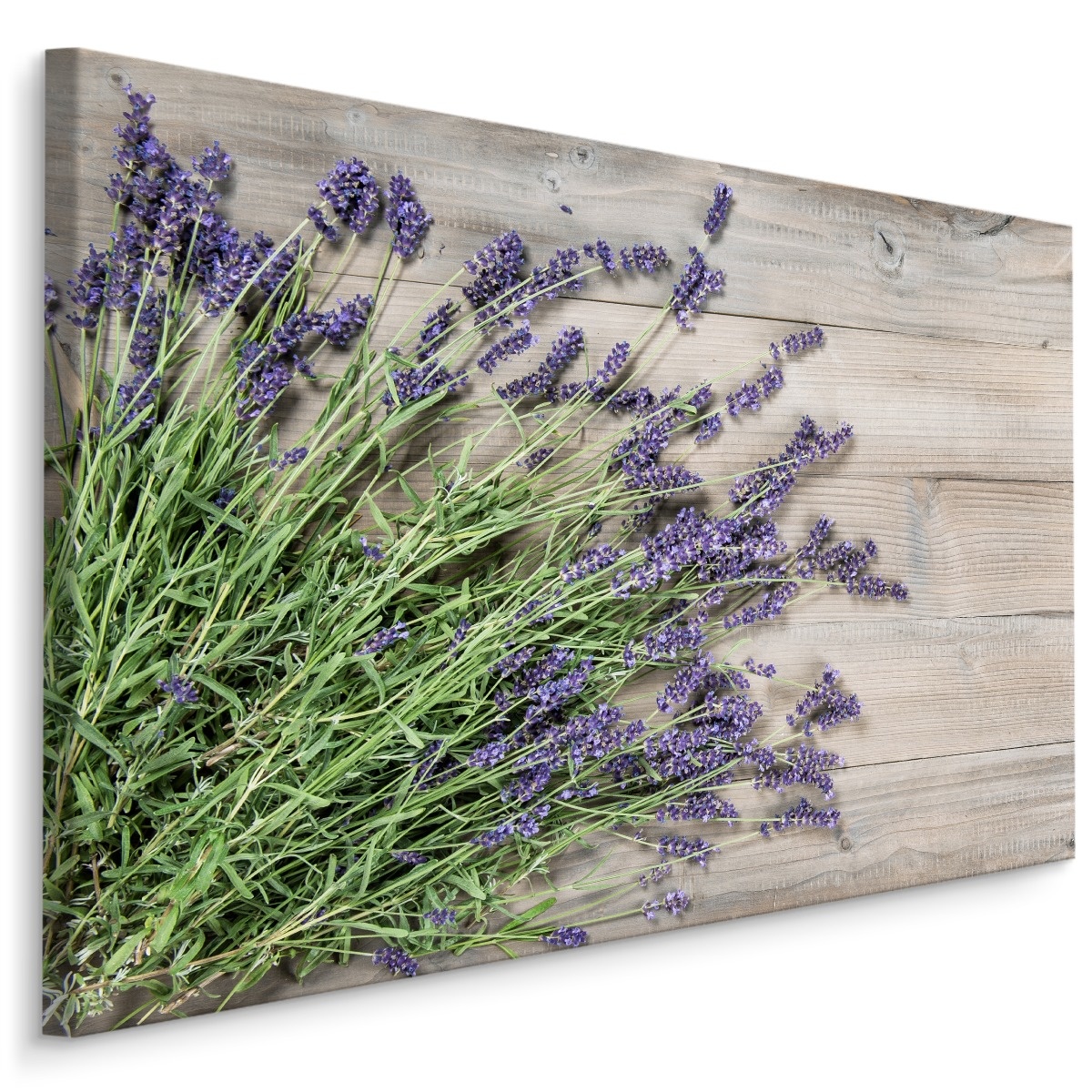 Schilderij - Lavendel op rustiek hout (print op canvas), premium print