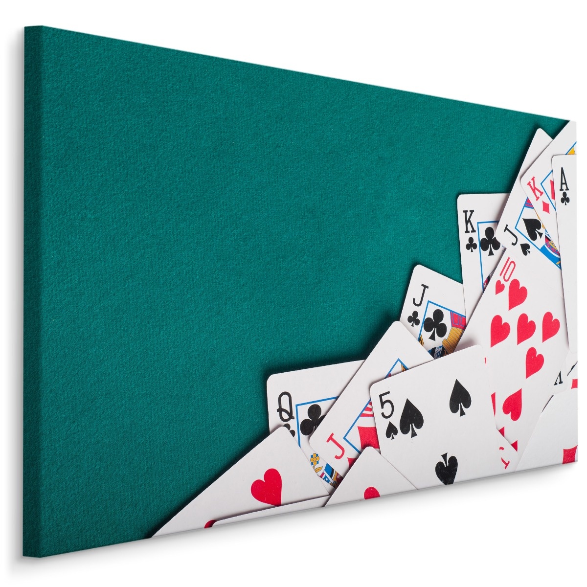 Schilderij - Speelkaarten, groene achtergrond, premium print