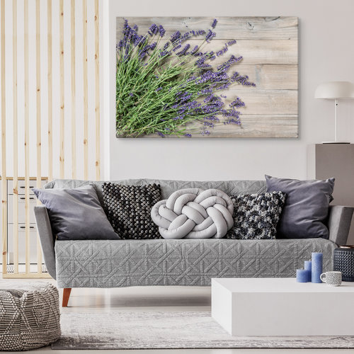 Schilderij - Lavendel op rustiek hout (print op canvas), premium print