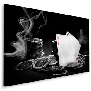 Schilderij - Poker Set, Speelkaarten, zwart/wit/rood, Premium Print
