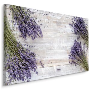 Schilderij - Lavendel op Tafel, Premium Print op Canvas