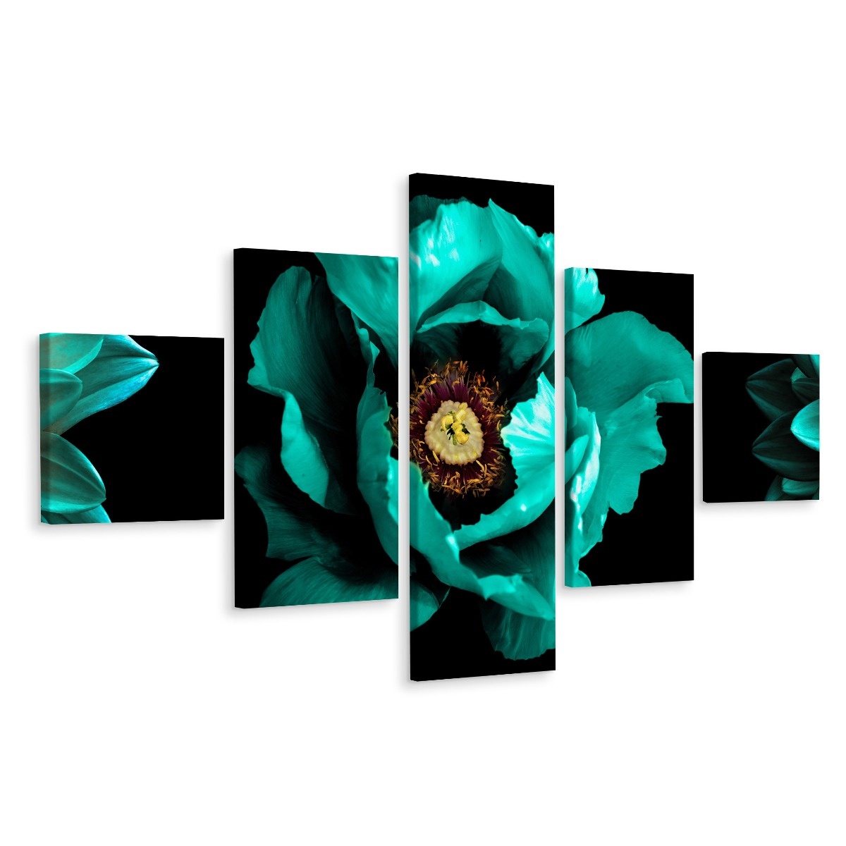 Schilderij - Turquoise bloem, 5luik, premium print afbeelding