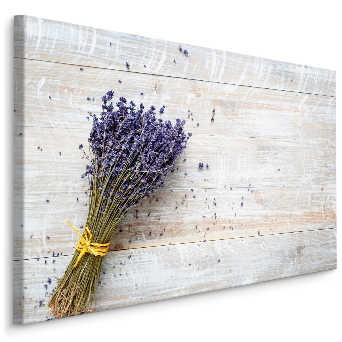 Schilderij - Lavendel op een Houten Achtergrond, Premium Print op Canvas