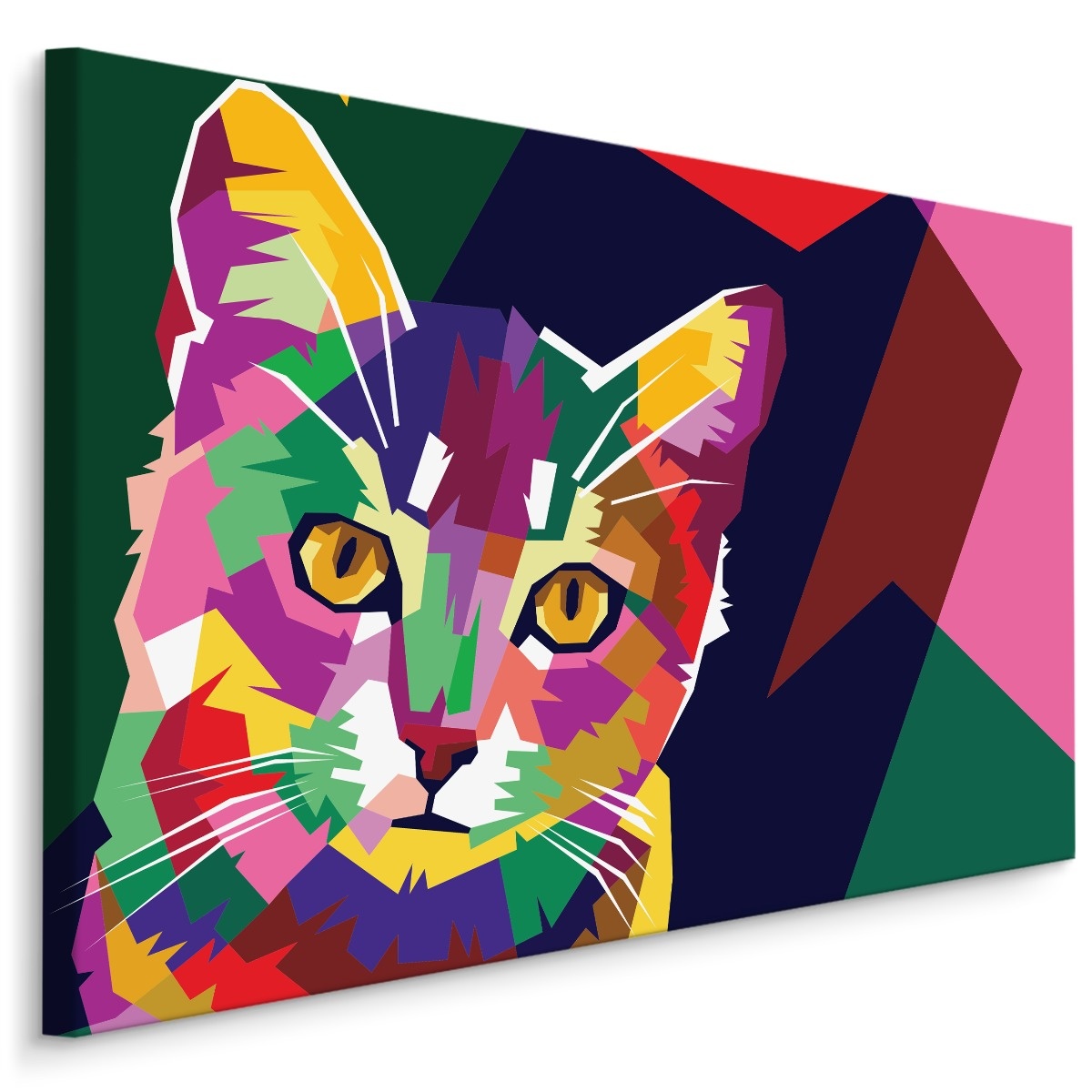 Schilderij - Kleurrijke Kat, Multikleur, Premium Print op Canvas