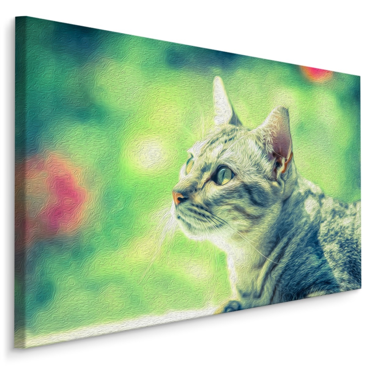 Schilderij - Kat in het Groen, Premium Print op Canvas, 5 maten afbeelding
