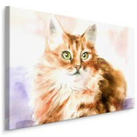 Schilderij - Geschilderde kat, Premium Print op Canvas