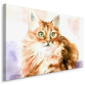 Schilderij - Geschilderde kat, Premium Print op Canvas