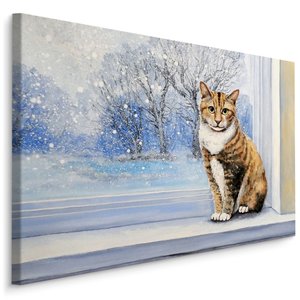 Schilderij - Kat in Winterse omstandigheden, Premium Print