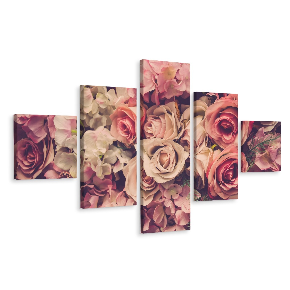Schilderij - Delicate bloemen, 5luik, premium print afbeelding
