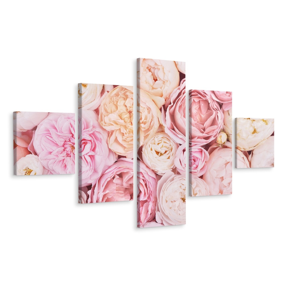 Schilderij - Bloemen in pastel, 5luik, premium print afbeelding