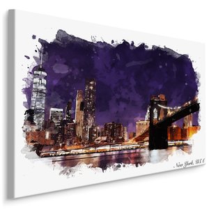 Schilderij - Brooklyn Bridge in kader, Premium Print op Canvas