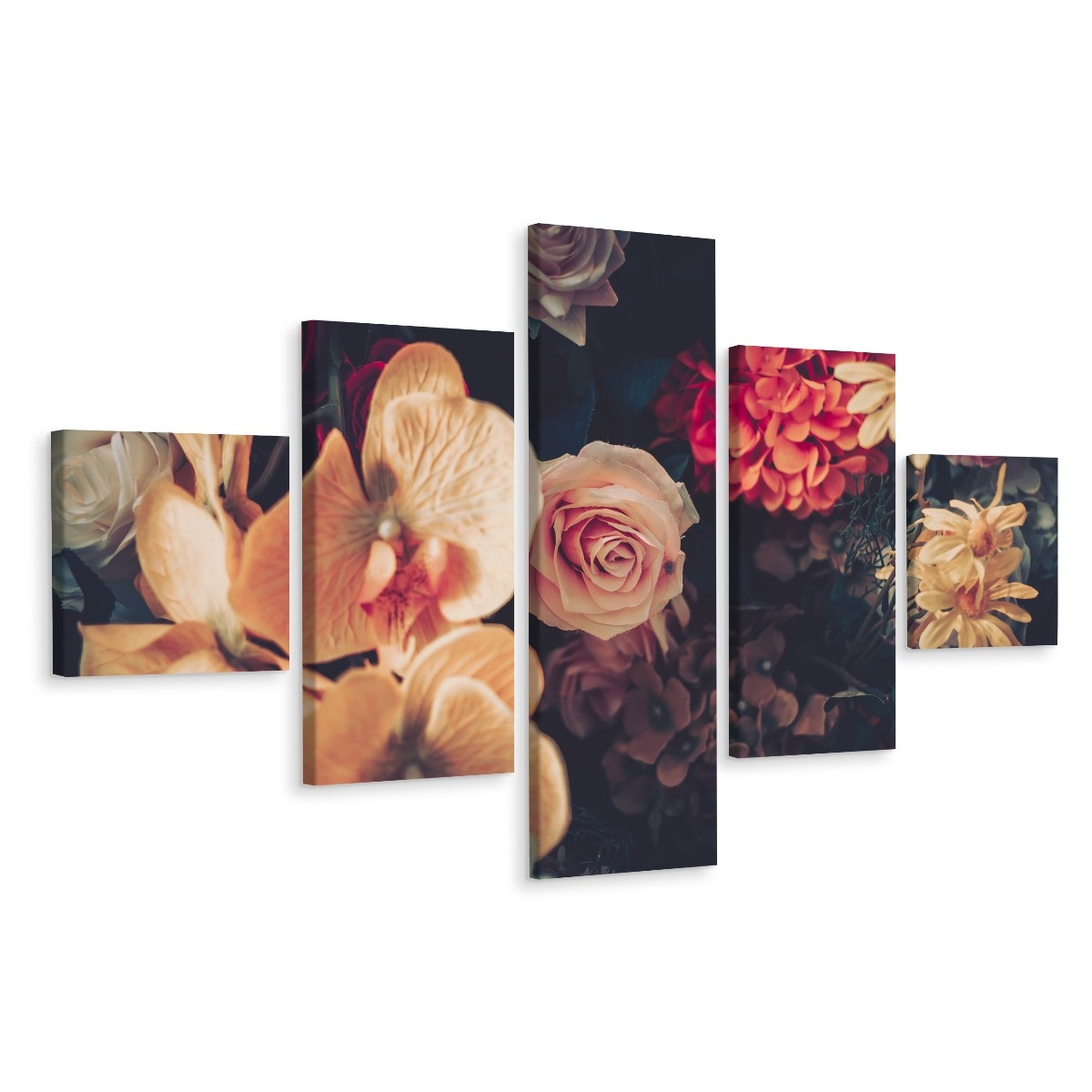 Schilderij - Vintage bloemen IV, 5luik, premium print afbeelding