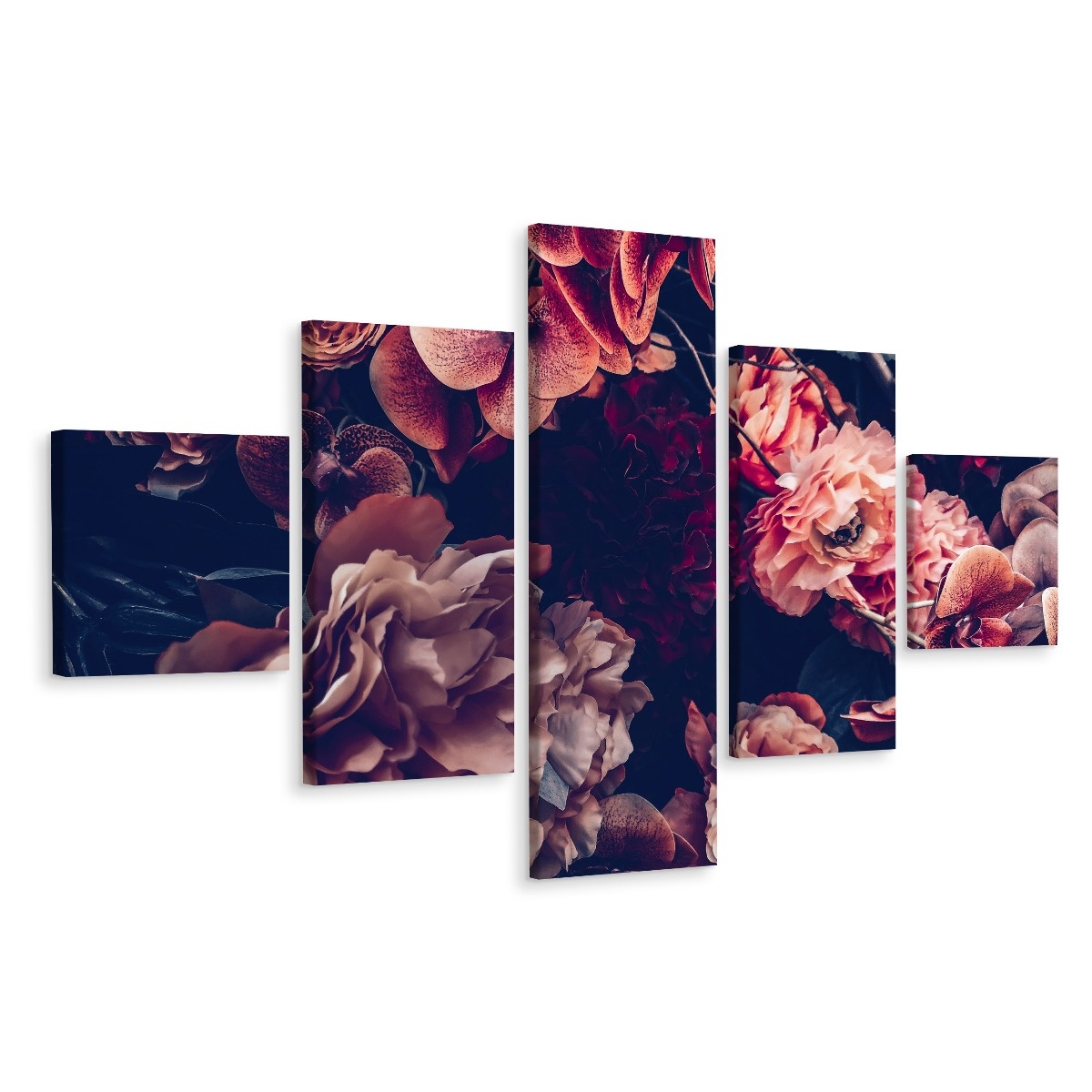 Schilderij - Vintage bloemen III, 5luik, premium print afbeelding