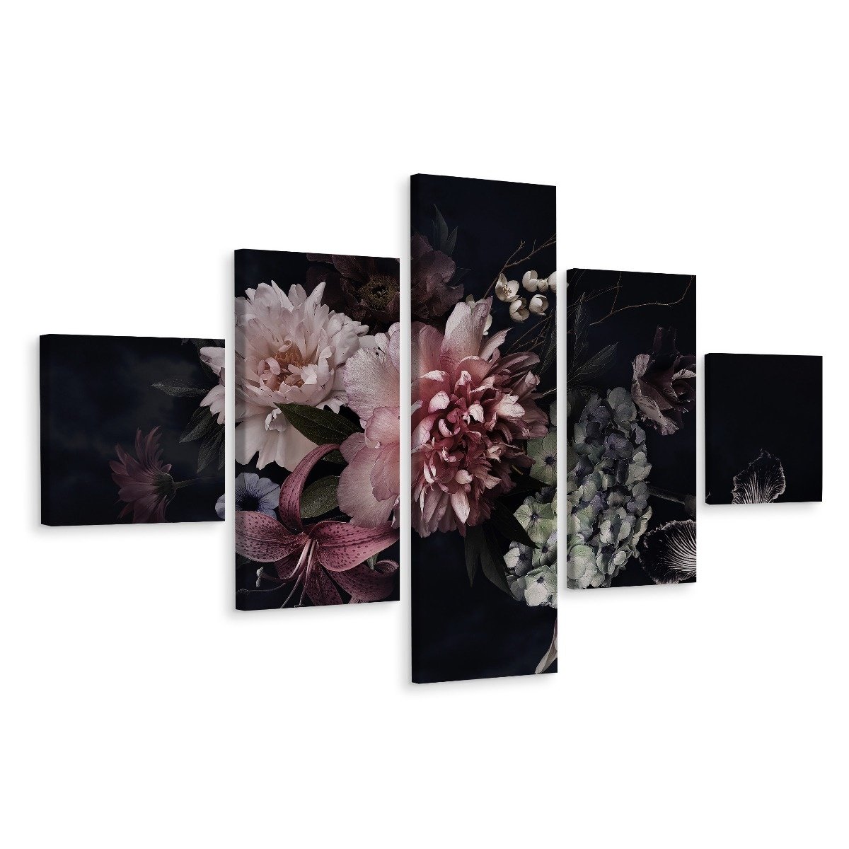 Schilderij - Vintage bloemen II, 5luik, premium print afbeelding