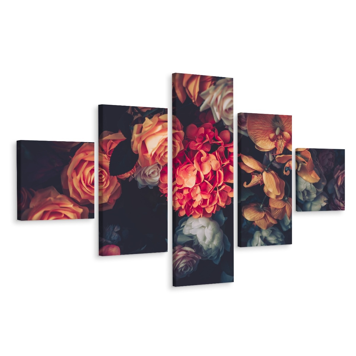Schilderij - Vintage bloemen, 5luik, premium print afbeelding