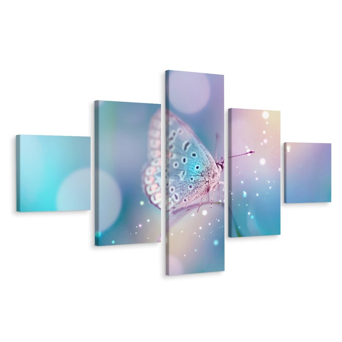 Schilderij - Pastel vlinder, 5luik, premium print afbeelding